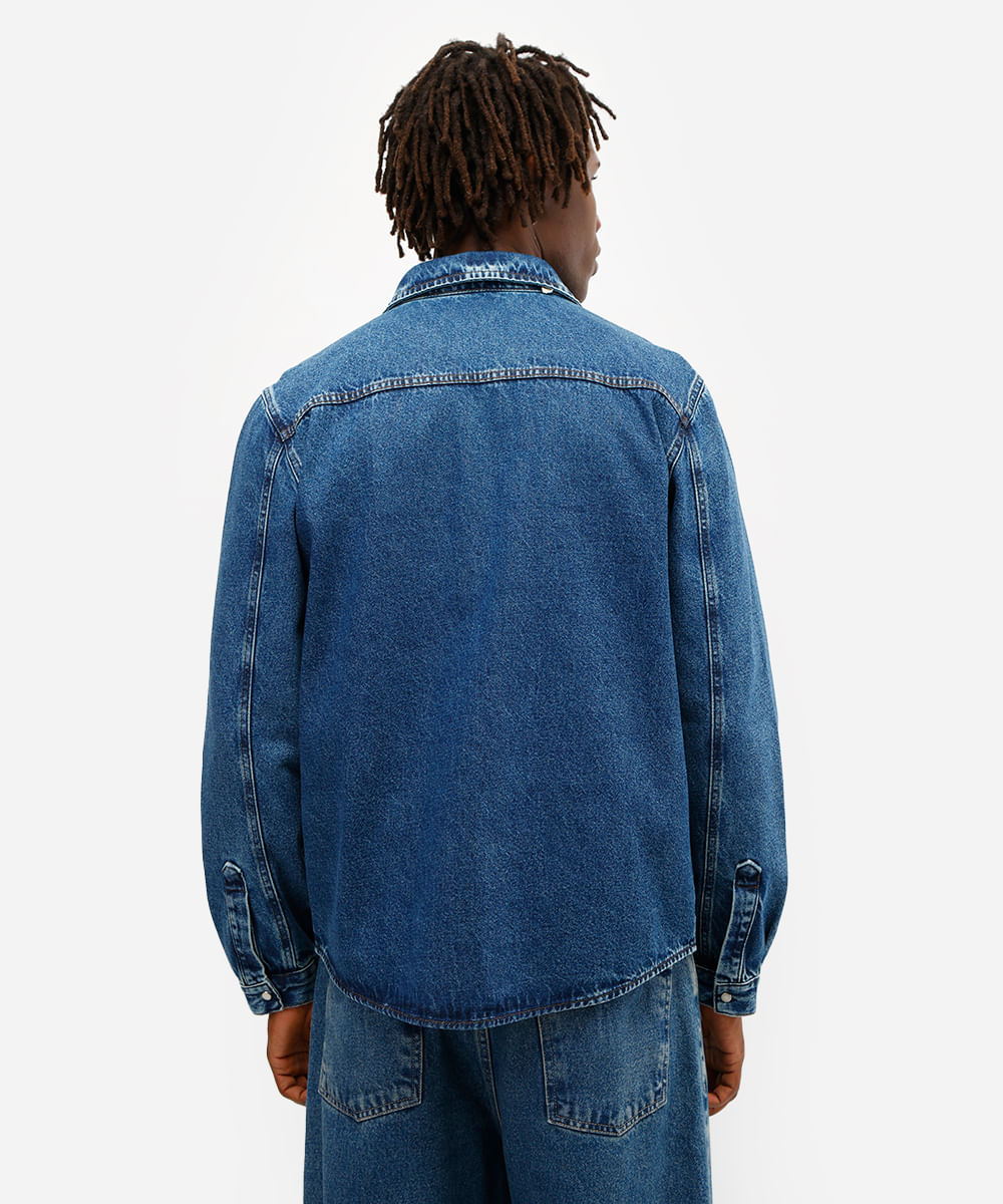 camisa comfort masculina jeans azul