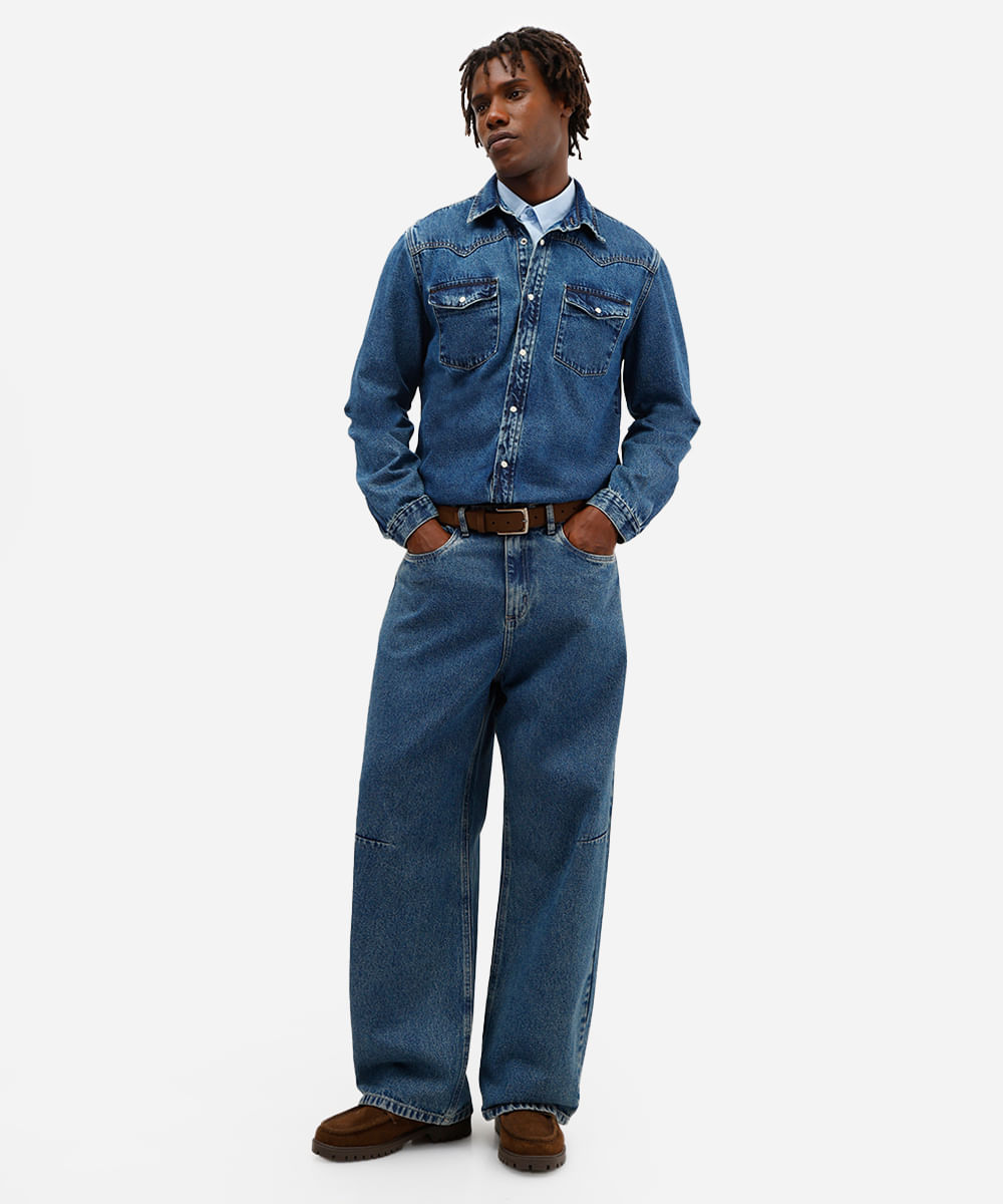 camisa comfort masculina jeans azul