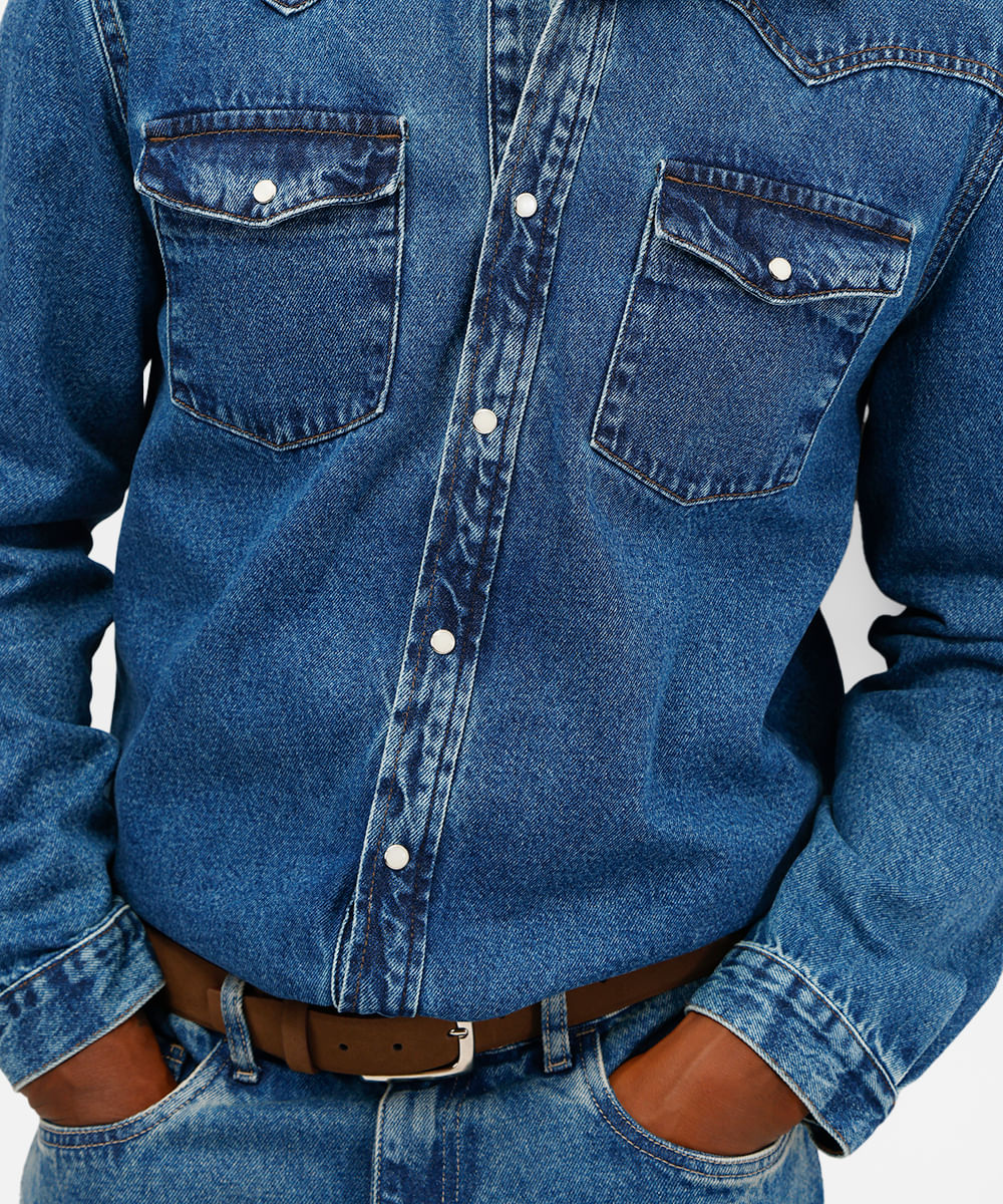 camisa comfort masculina jeans azul