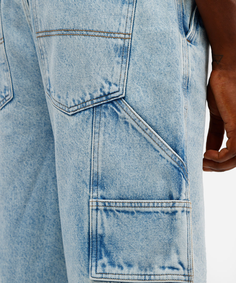 bermuda baggy masculina jeans azul