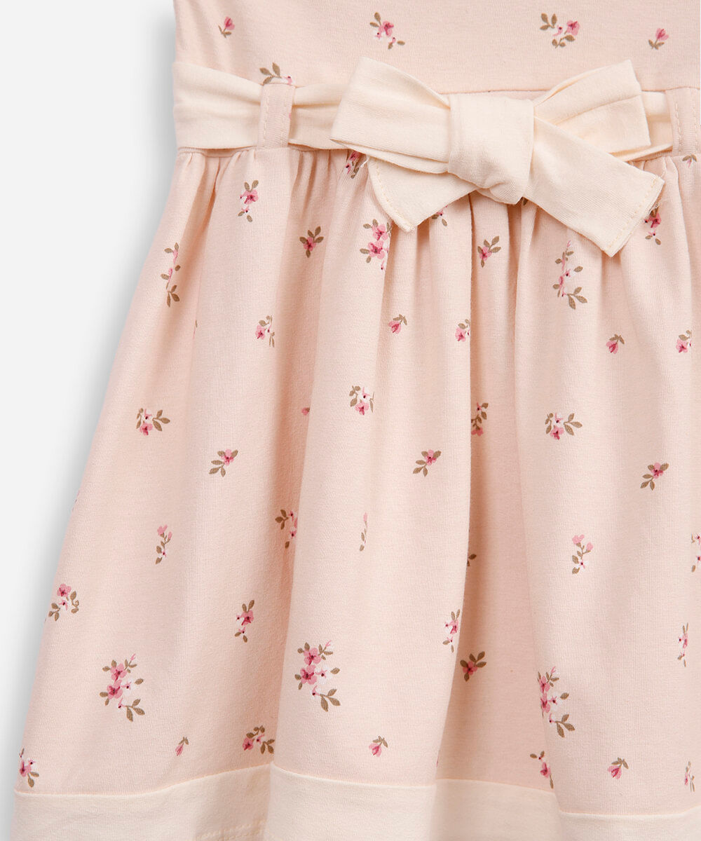 vestido de algodão infantil floral bege