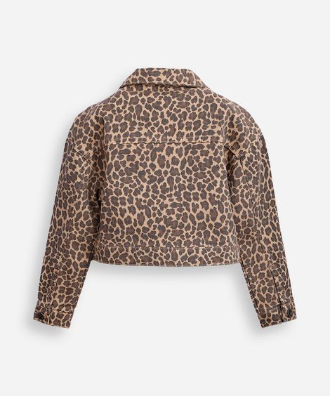 jaqueta cropped juvenil de sarja animal print colorida