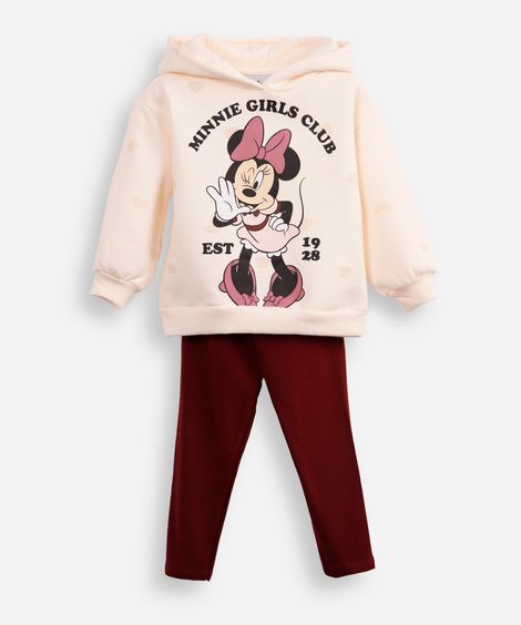 conjunto infantil longo de moletom com capuz minnie off white