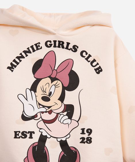 conjunto infantil longo de moletom com capuz minnie off white