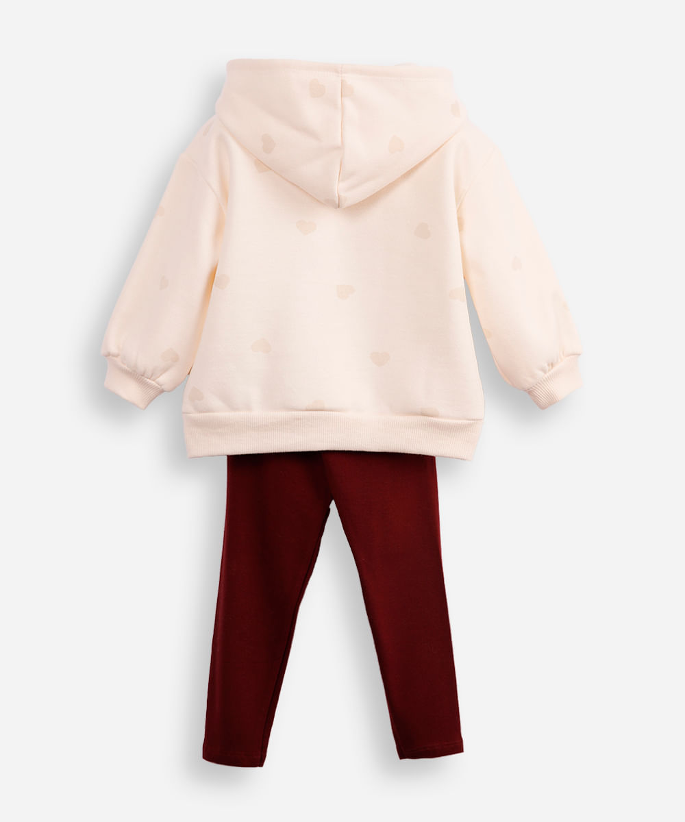 conjunto infantil longo de moletom com capuz minnie off white