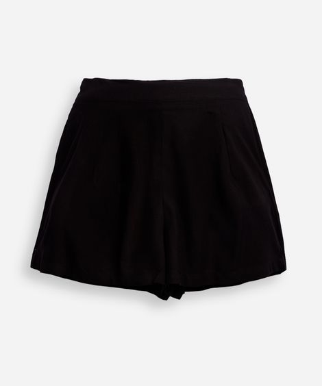 short mom juvenil de viscose com pregas preto