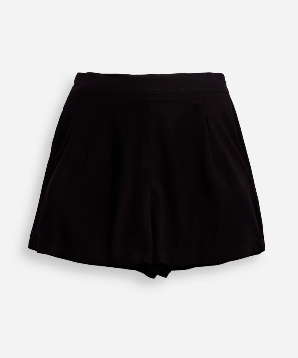 short mom juvenil de viscose com pregas preto