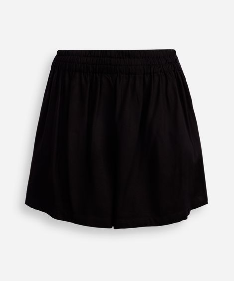 short mom juvenil de viscose com pregas preto