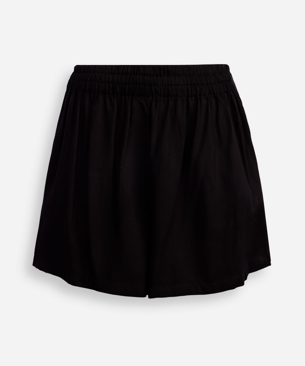 short mom juvenil de viscose com pregas preto
