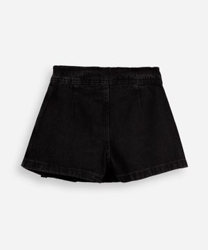 short saia plissada infantil jeans preto