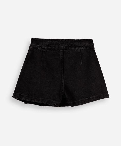 short saia plissada infantil jeans preto