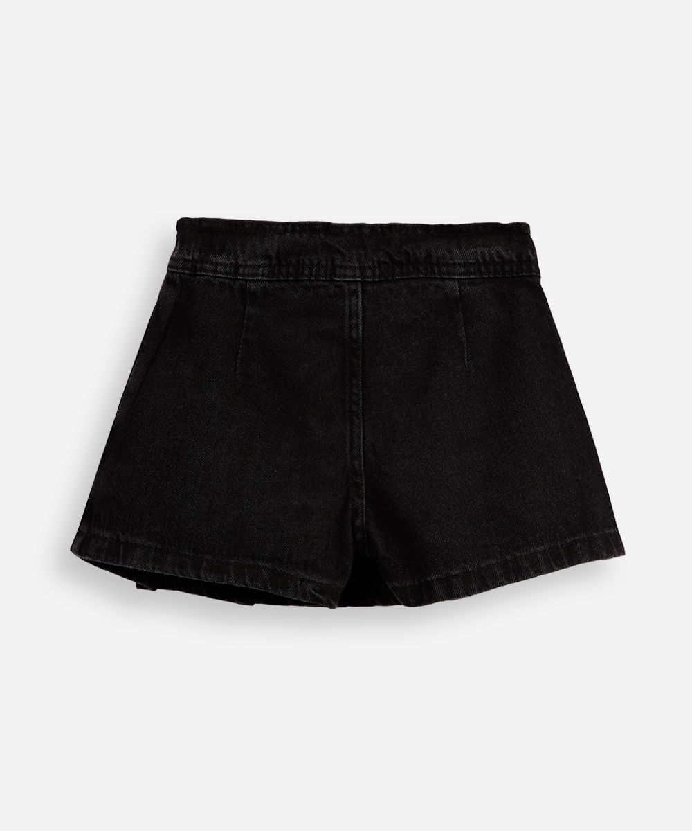 short saia plissada infantil jeans preto
