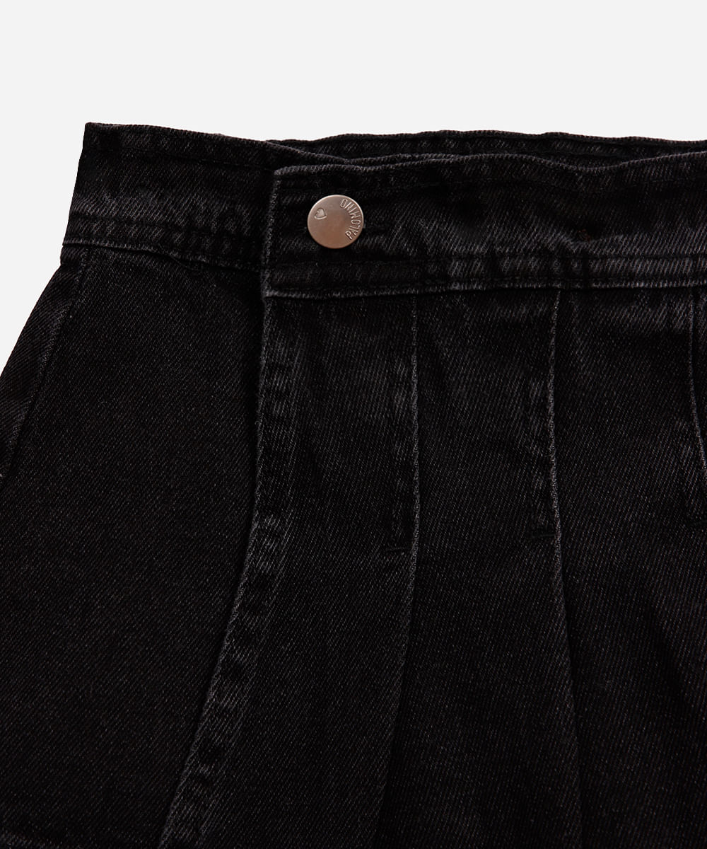 short saia plissada infantil jeans preto