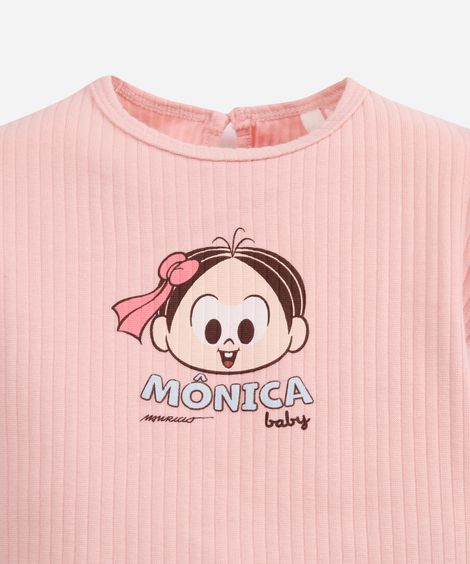 conjunto infantil curto canelado turma da mônica rosa