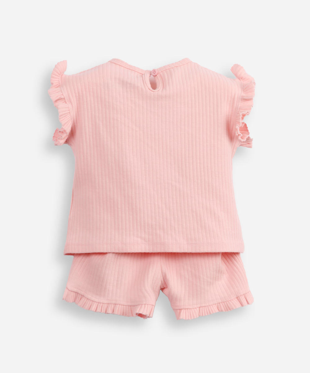conjunto infantil curto canelado turma da mônica rosa