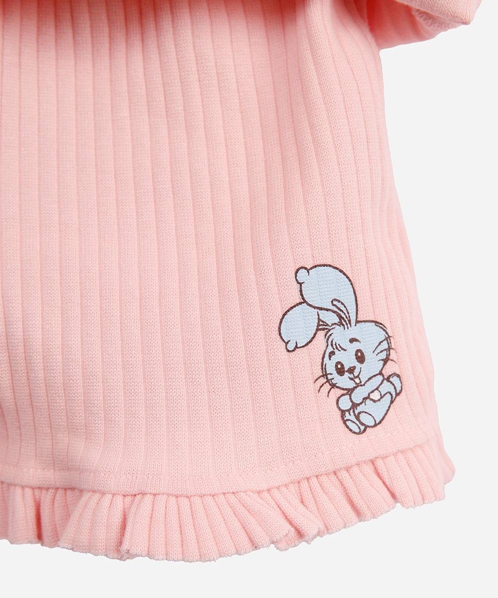 conjunto infantil curto canelado turma da mônica rosa