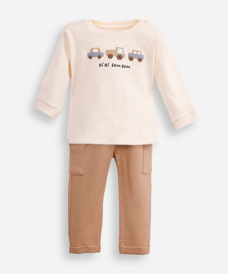 conjunto infantil longo carros bibi fom fom bege