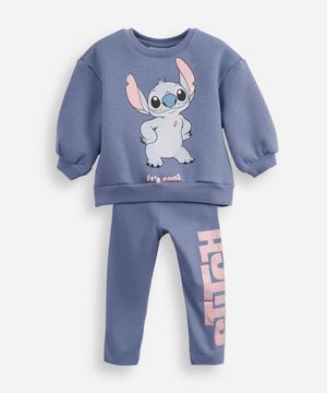 conjunto infantil longo de moletom stitch azul