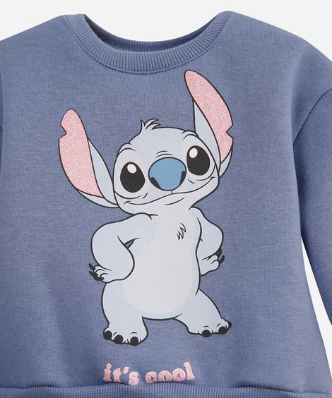 conjunto infantil longo de moletom stitch azul