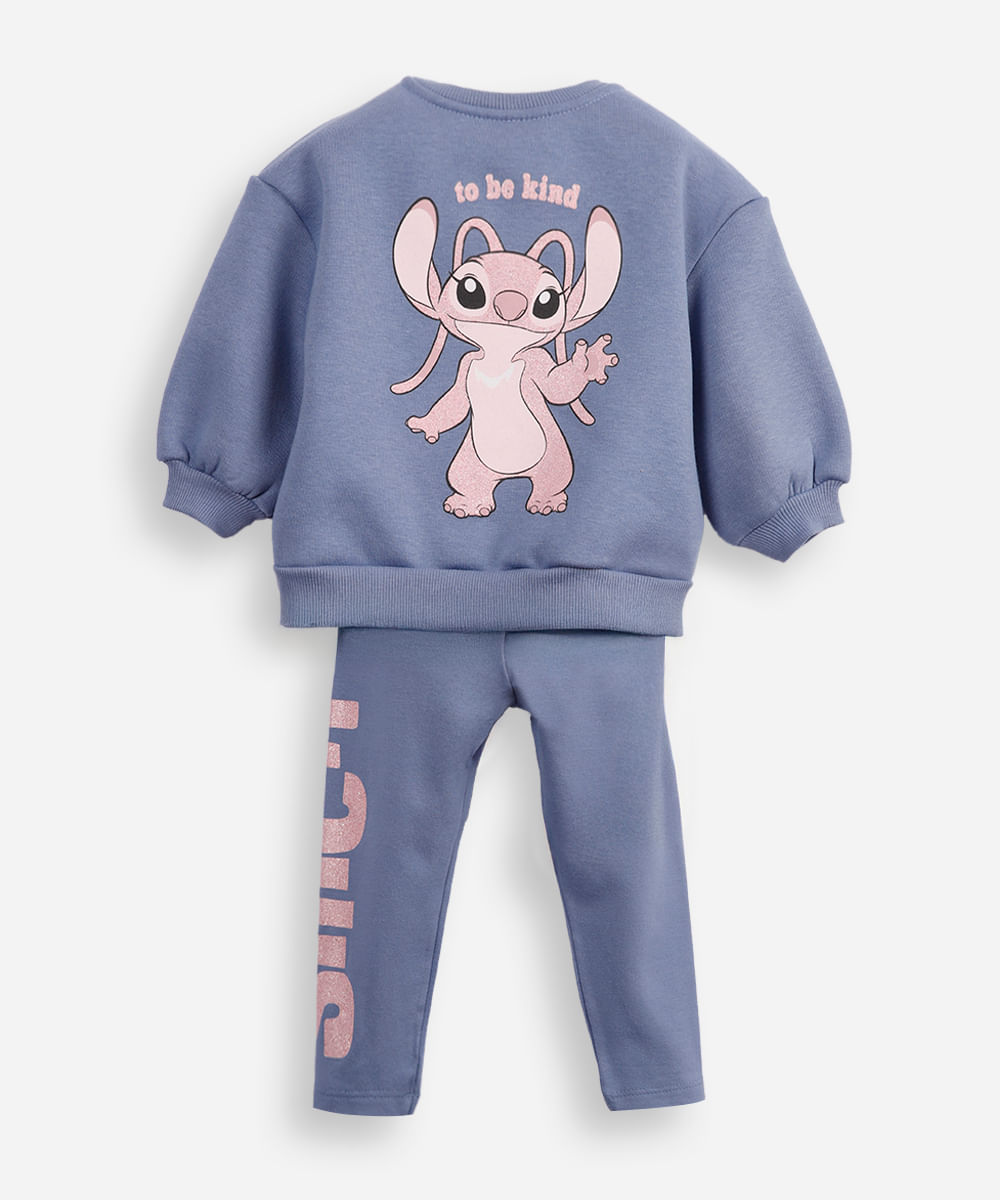 conjunto infantil longo de moletom stitch azul