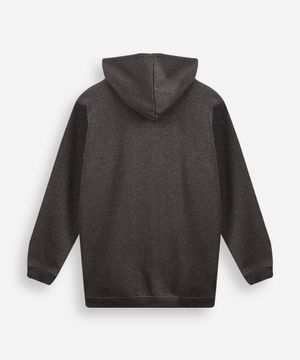 jaqueta oversized juvenil de moletom com capuz e bolso cinza