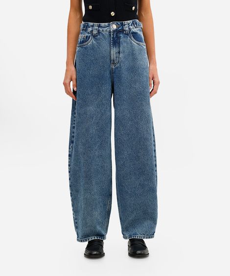 calça baggy feminina jeans cintura ajustável azul