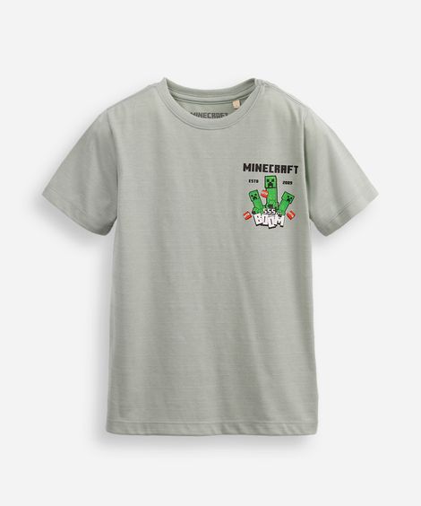 camiseta de algodão infantil minecraft verde