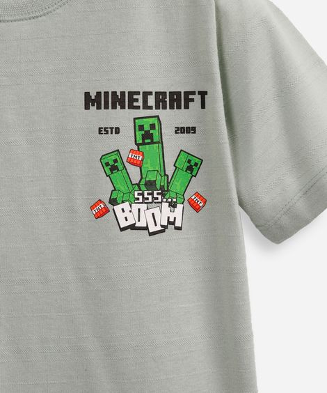 camiseta de algodão infantil minecraft verde