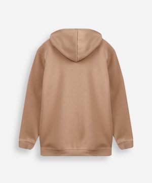 jaqueta oversized juvenil de moletom com capuz e bolso bege