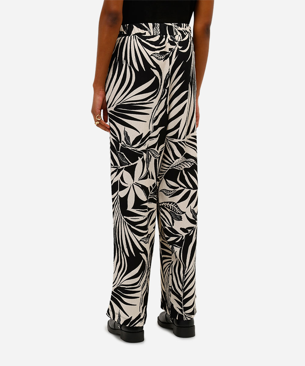 calça wide leg feminina folhagem folhagens bege