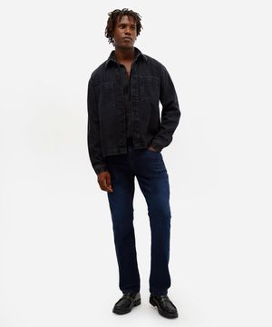calça reta masculina jeans azul