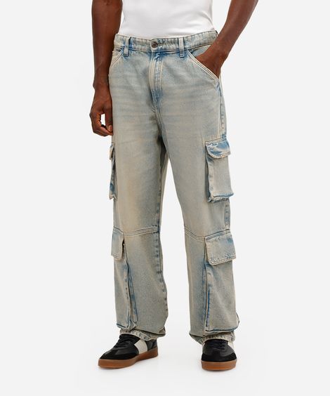 calça cargo masculina jeans dirty azul