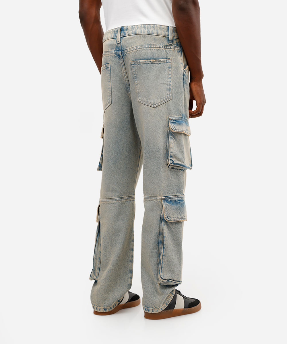 calça cargo masculina jeans dirty azul