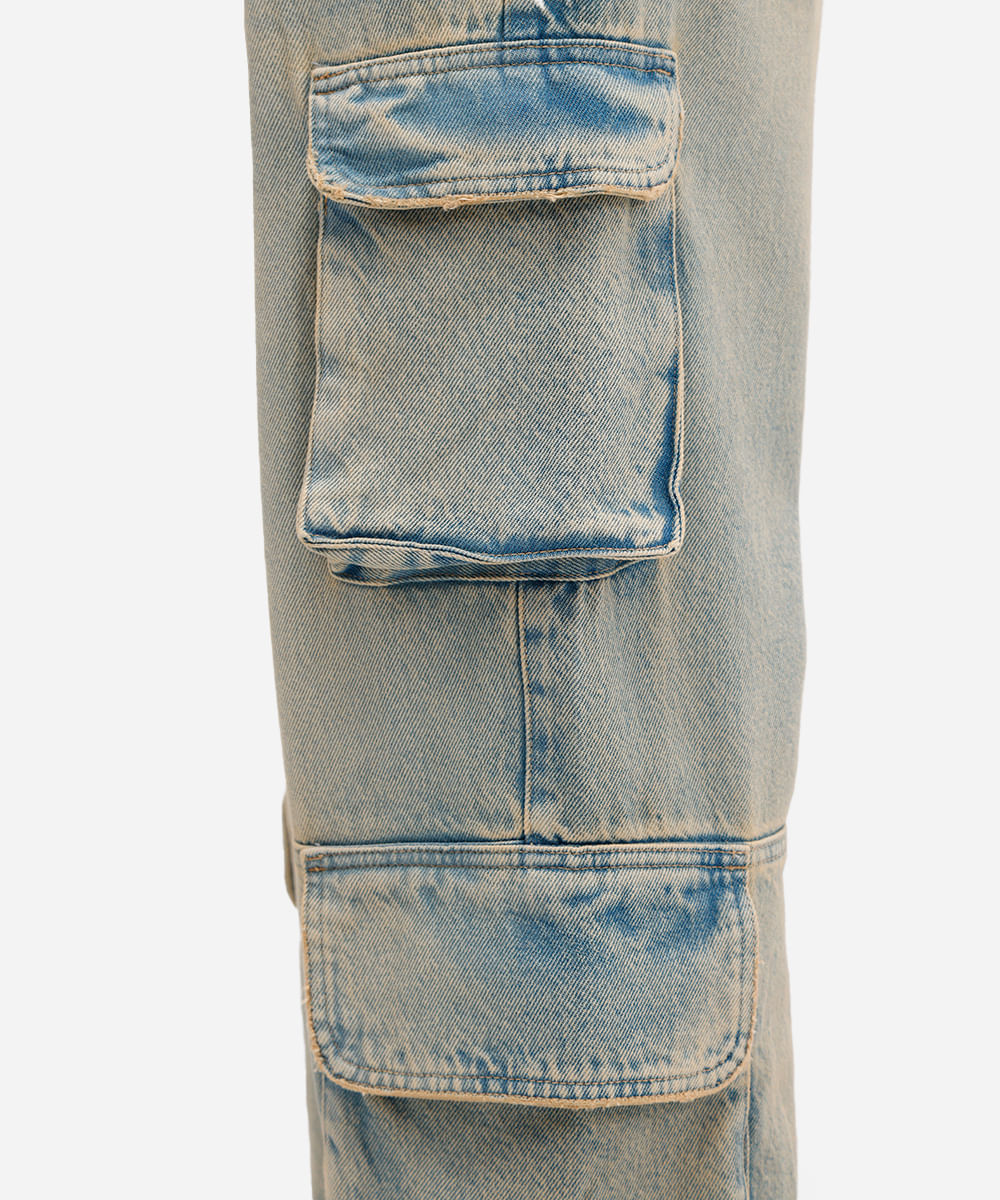 calça cargo masculina jeans dirty azul