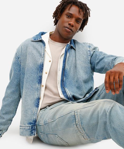 jaqueta masculina jeans com zíper azul