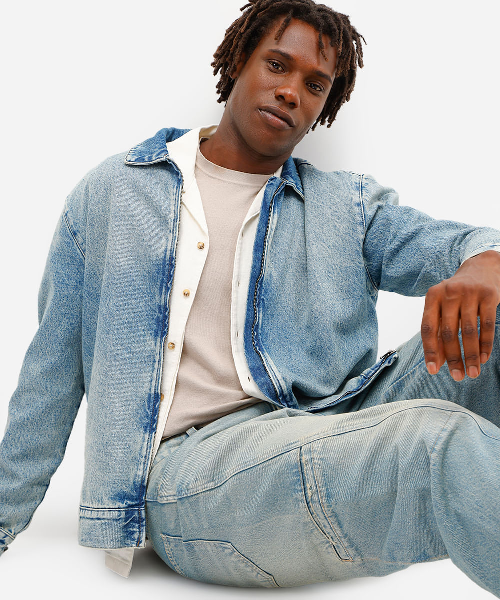 jaqueta masculina jeans com zíper azul