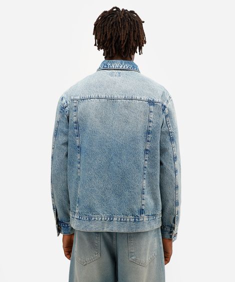 jaqueta masculina jeans com zíper azul