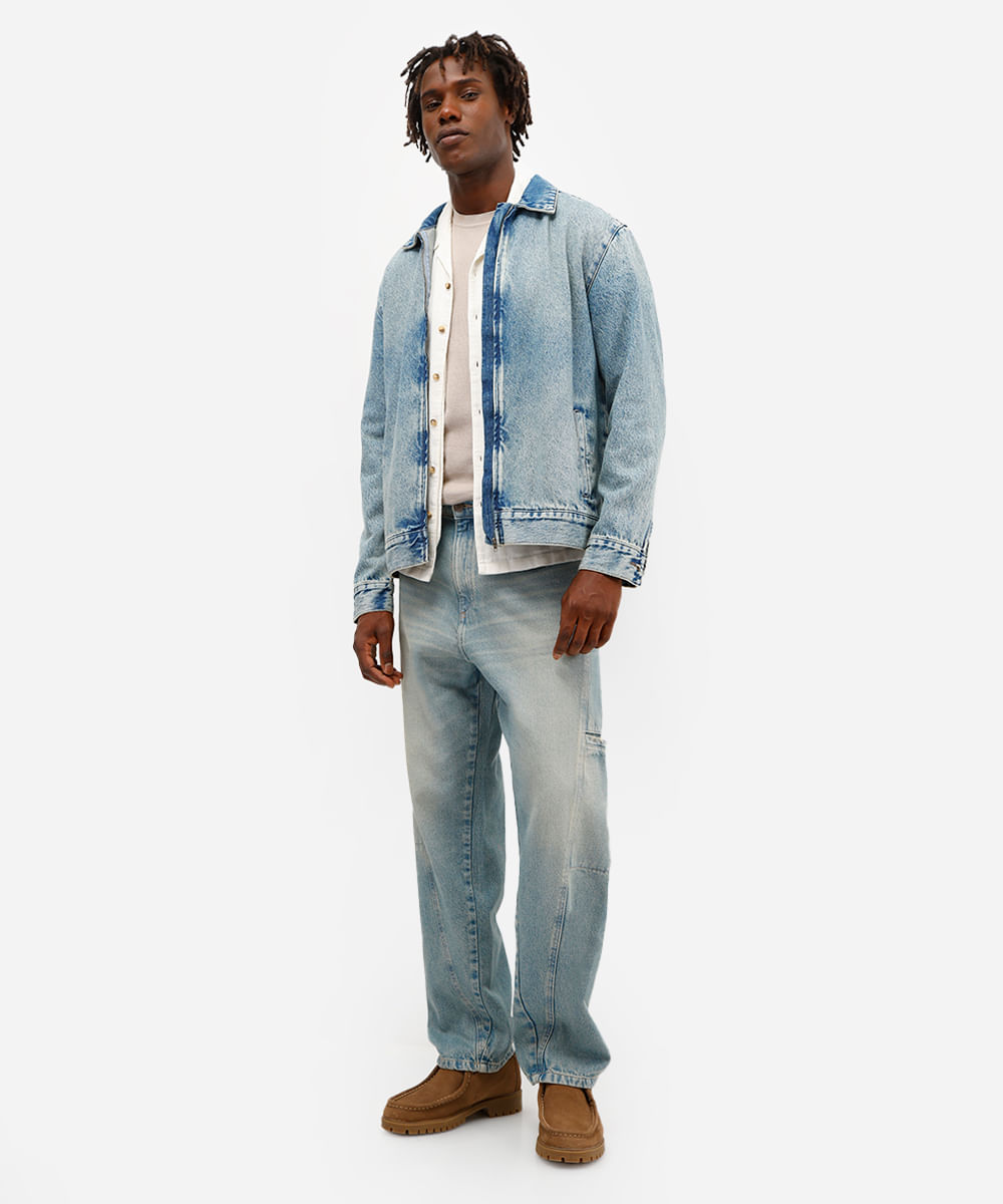 jaqueta masculina jeans com zíper azul