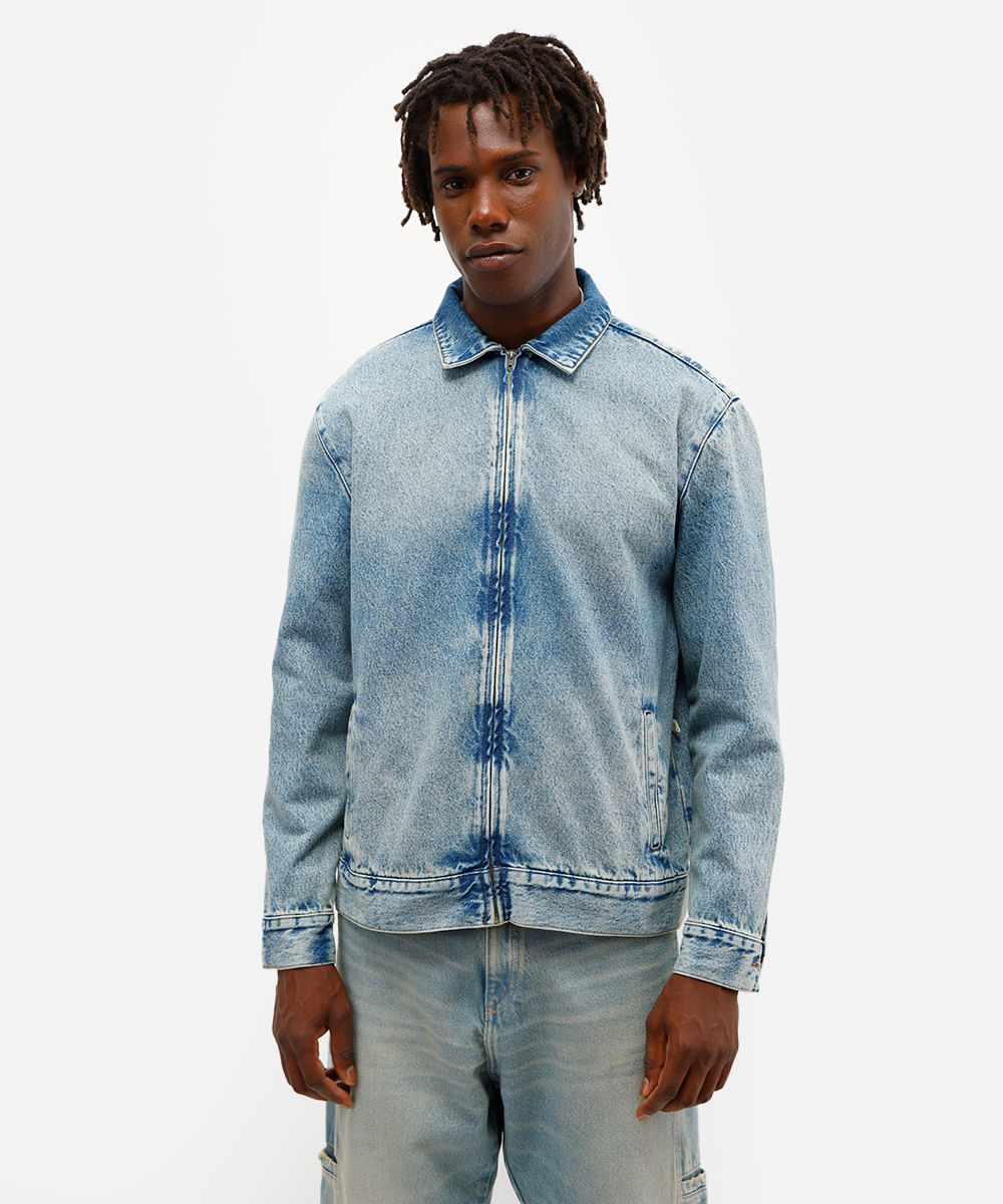 jaqueta masculina jeans com zíper azul