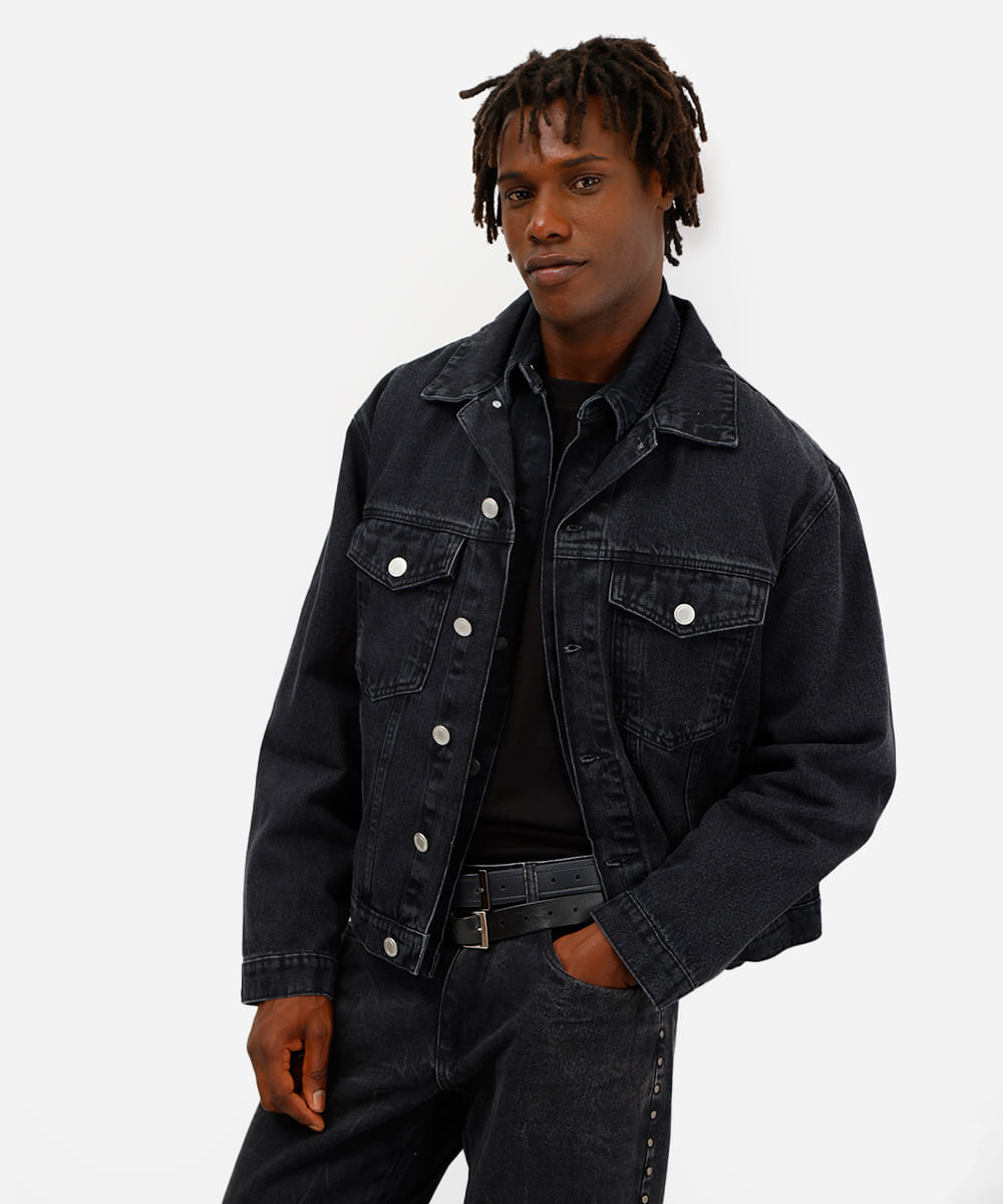 jaqueta masculina jeans preta