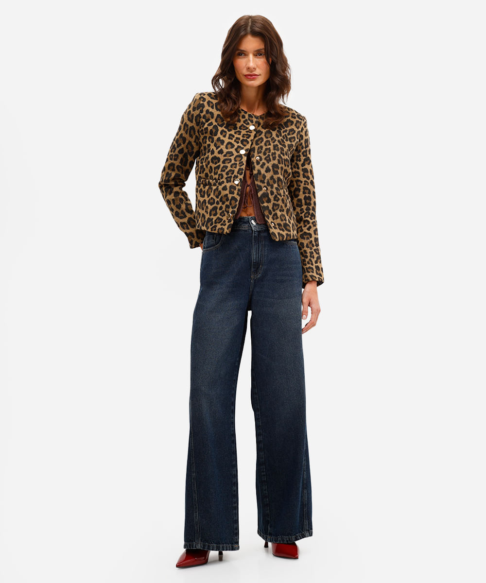 calça wide leg feminina jeans cintura média azul