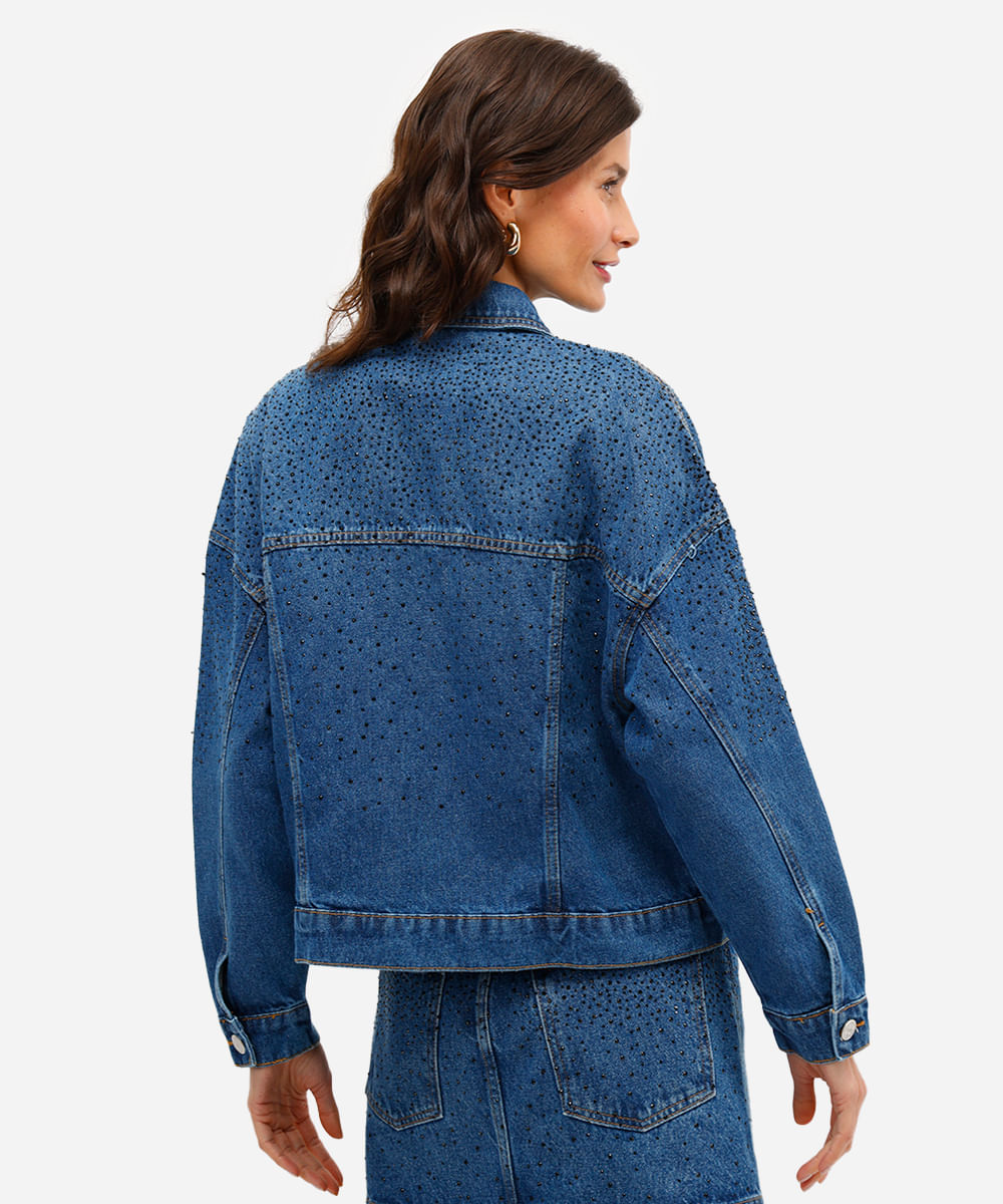 jaqueta feminina jeans com brilhos azul