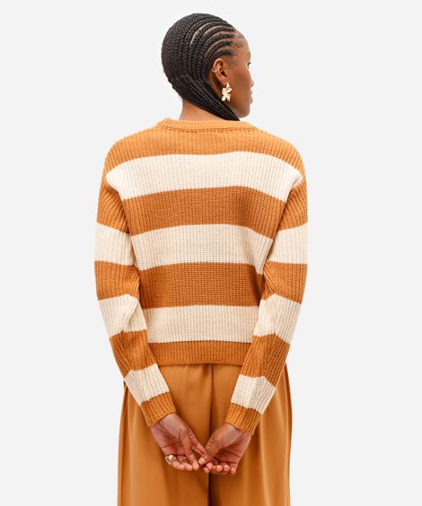 suéter feminino de tricot listrado bege