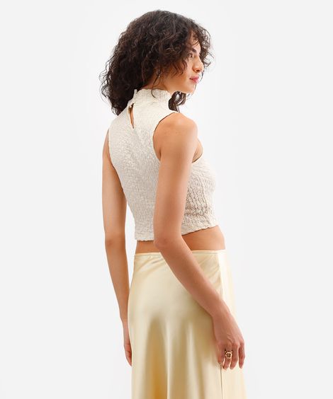 cropped feminino gola alta texturizado bege