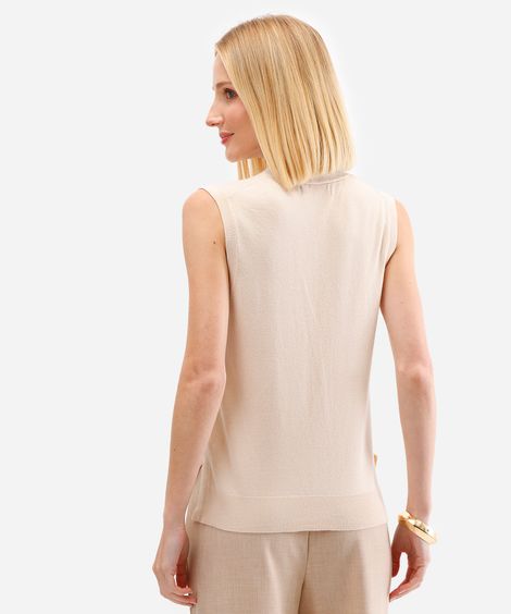 colete feminino de tricot com fendas bege
