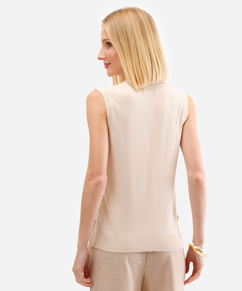 colete feminino de tricot com fendas bege