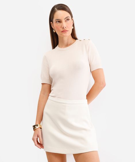 blusa feminina de tricot com botões bege