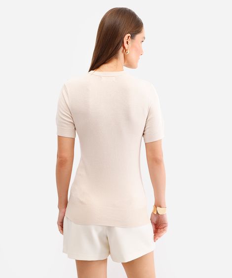 blusa feminina de tricot com botões bege