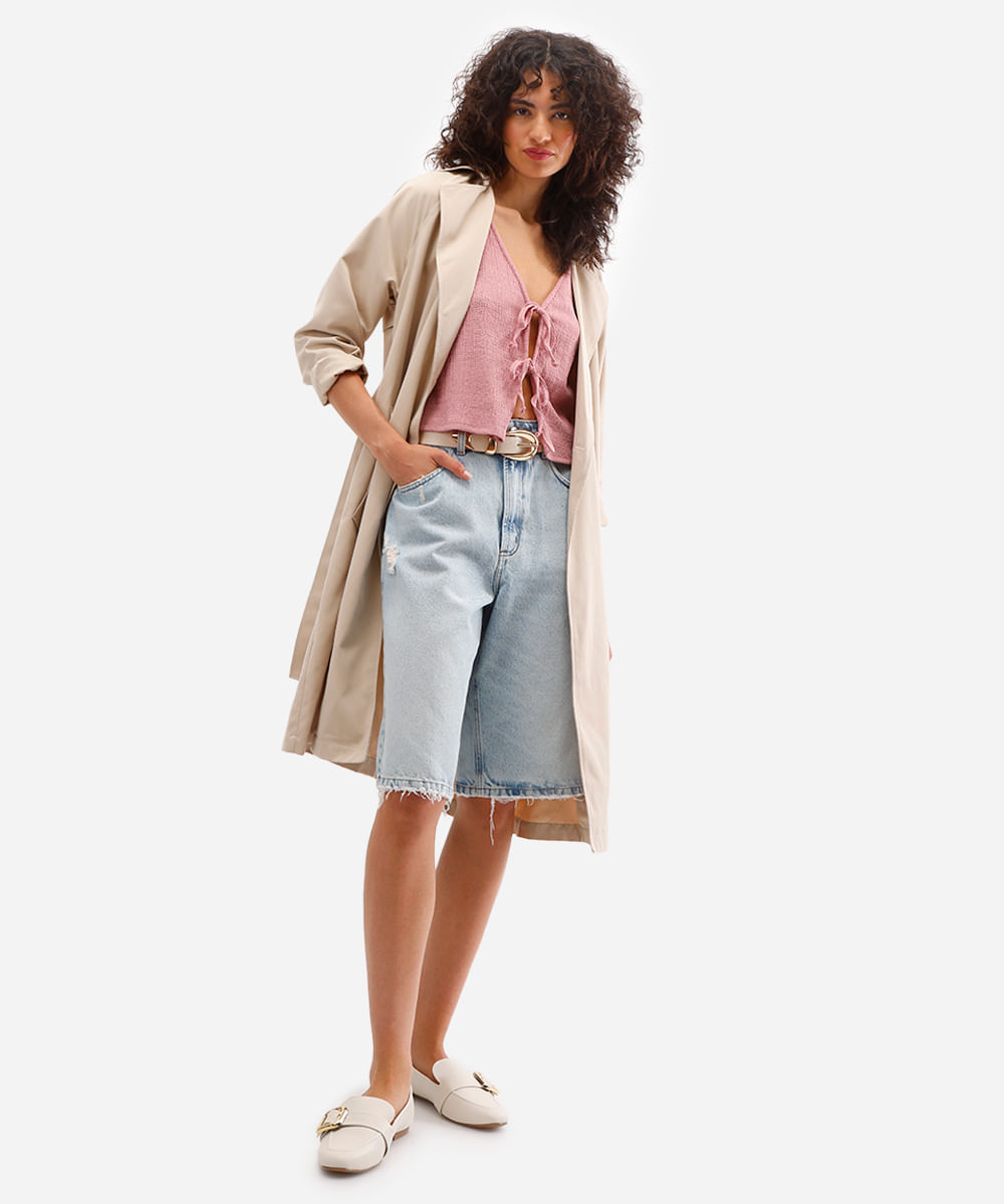 blusa feminina texturizada com amarração rosa