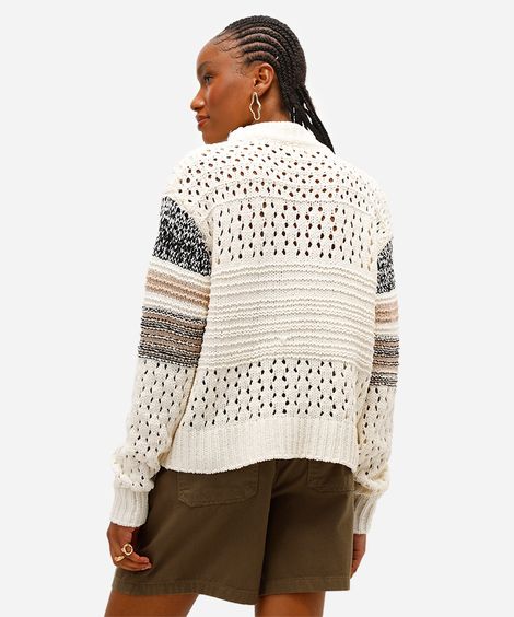 suéter feminino de tricot listrado off white